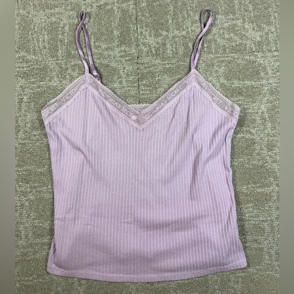 Victoria Secret Purple Lace Trim Pointelle Cami Women Size Medium